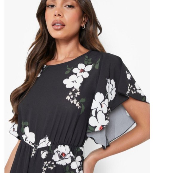 Worn Once, Boohoo Floral Angel Sleeve Jumpsuit - Picture 3 of 10